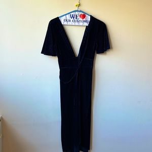 Blue velvet deep V dress (from revolve)